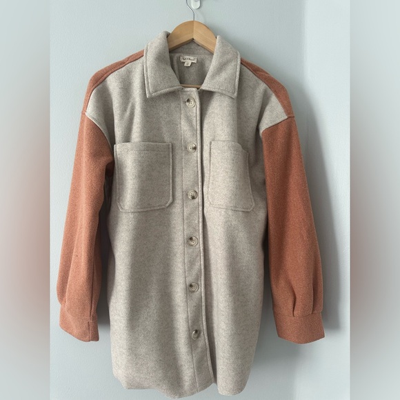 HEM & THREAD Quinn Color Block Shacket - Taupe/Rust - Picture 4 of 7